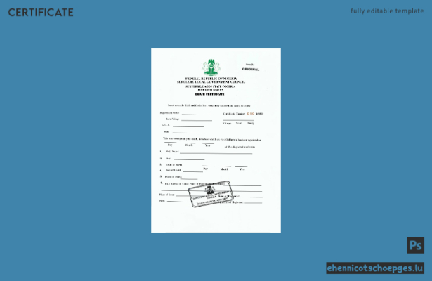 Beispiel einer Sterbeurkunde des lokalen Regierungsrats von Sugulere, Nigeria (Vorschau)